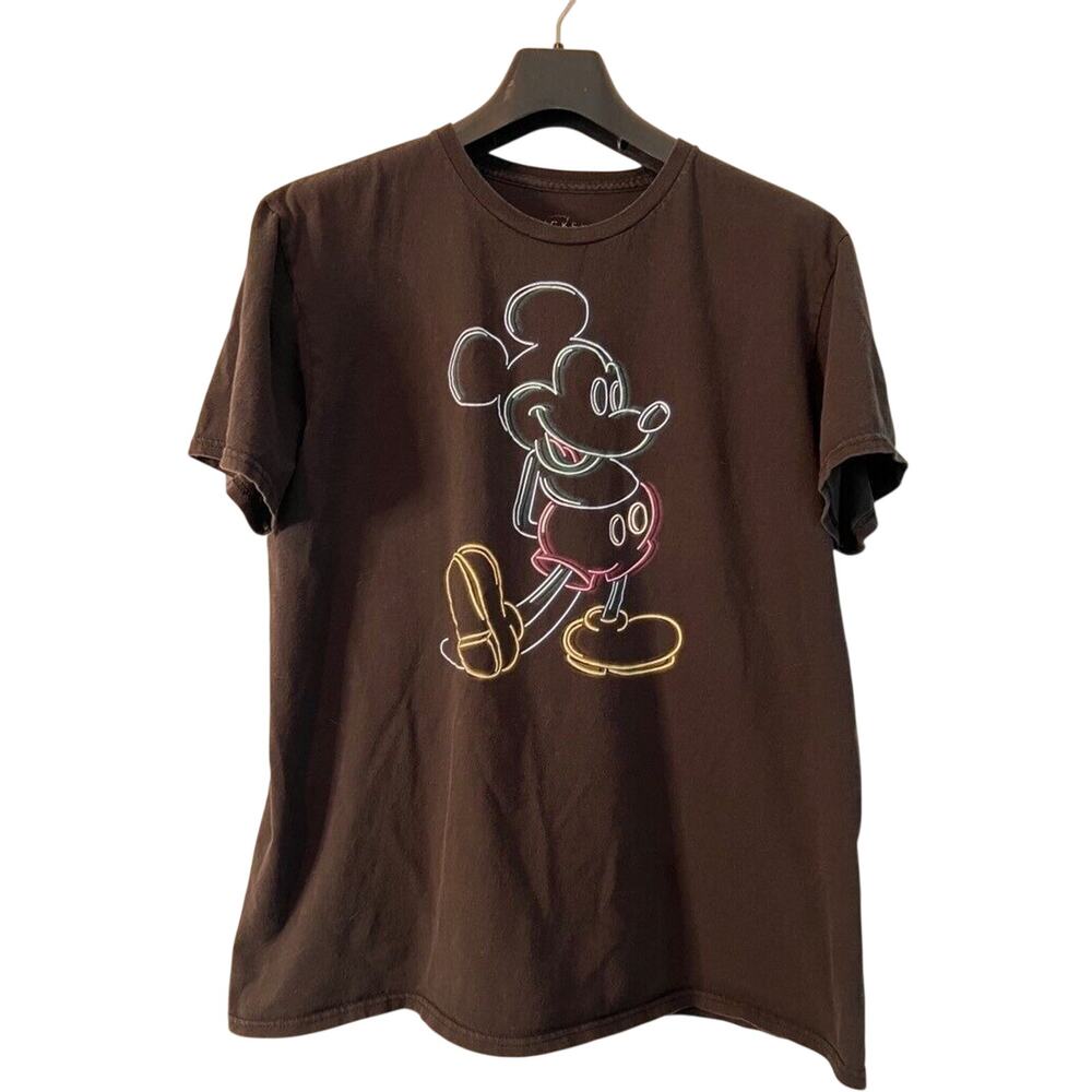 Mickey Mouse Womens Disney Graphic T-Shirt Black Crew Neck 100% Cotton Unisex L